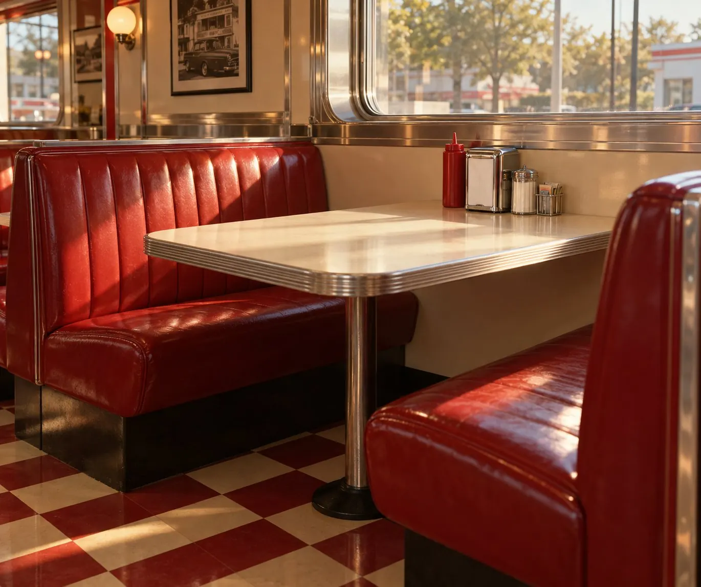 Red leather diner booth